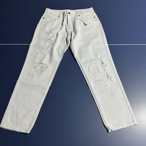 KanCan Jeans Size 7 / 27 White Destructed Relaxed Distressed NWT